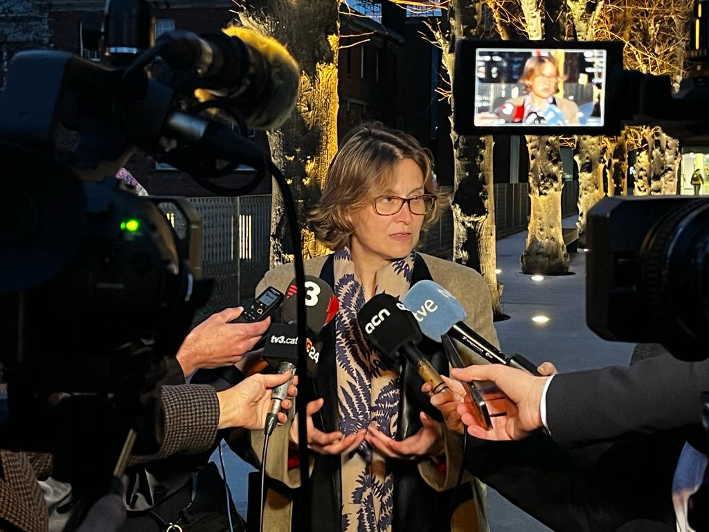 La consellera Serret atenent els mitjans a Dublín. La consellera Serret atenent els mitjans a Dublín.