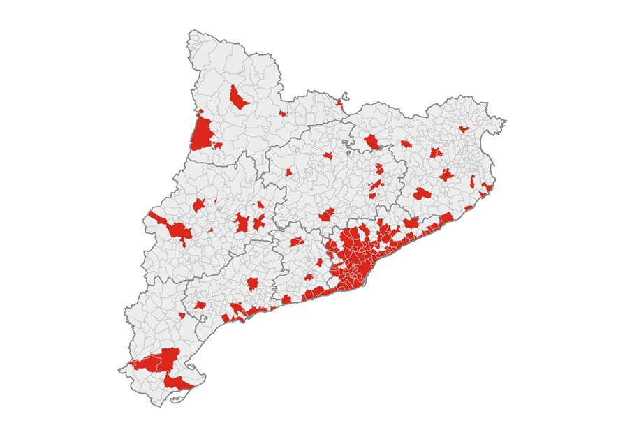 Mapa dels municipis que es declaren àrees tenses Mapa dels municipis que es declaren àrees tenses