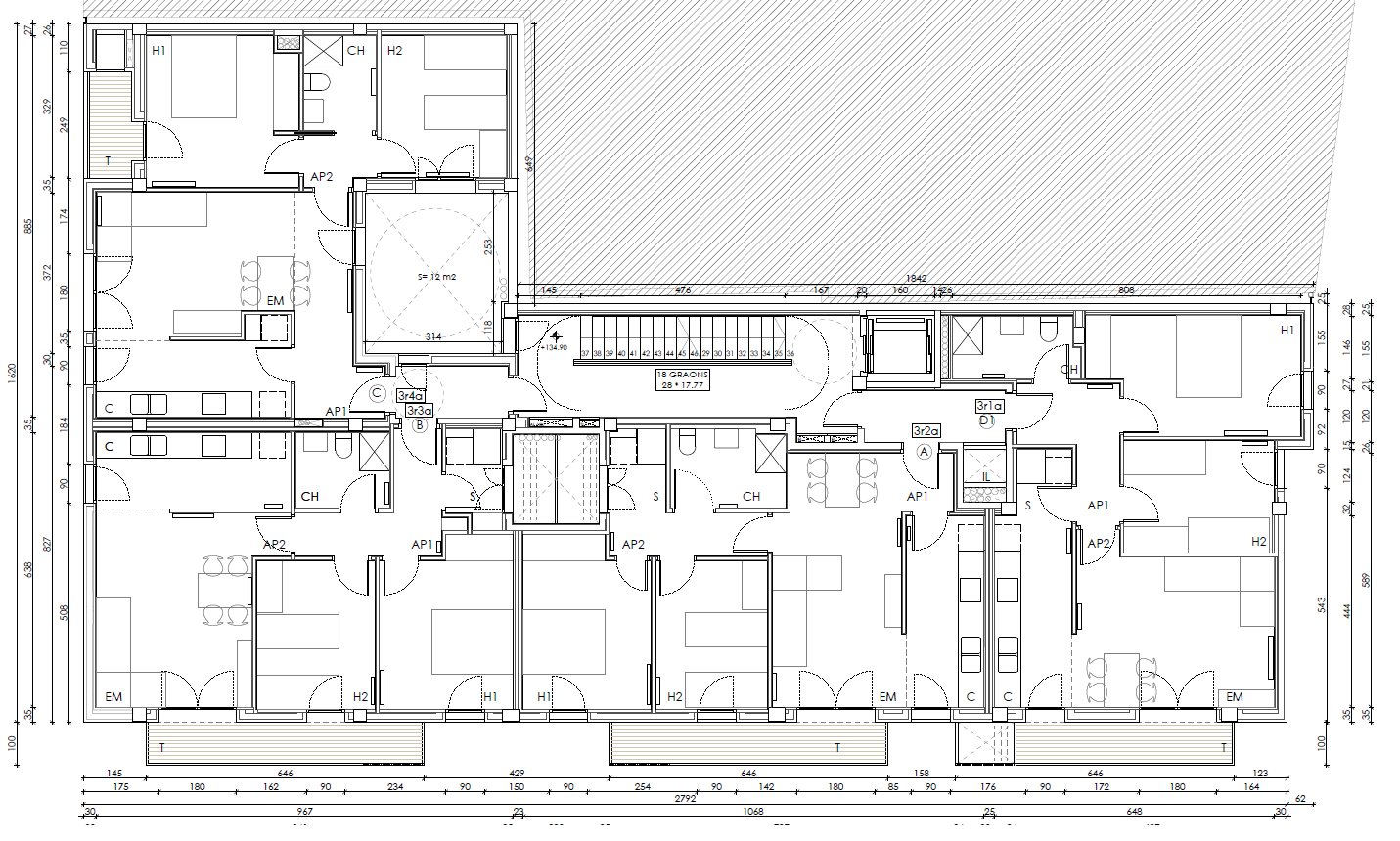 Planta tipus de la nova promoció d’habitatges de llogues social del barri del Carmel de Barcelona. Planta tipus de la nova promoció d’habitatges de llogues social del barri del Carmel de Barcelona.