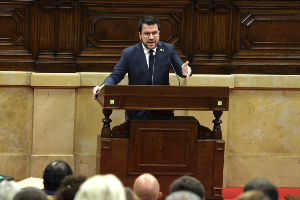 El president Aragonès durant la seva intervenció en el segon dia del Debat de Política General (Fotografia: Rubén Moreno) El president Aragonès durant la seva intervenció en el segon dia del Debat de Política General (Fotografia: Rubén Moreno)