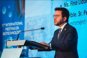 El president Aragonès durant el seu parlament a Biospain 2023 El president Aragonès durant el seu parlament a Biospain 2023