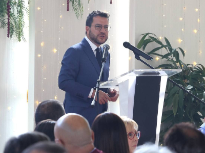 El president Aragonès, durant la seva intervenció en l'acte (fotografia: Rubén Moreno) El president Aragonès, durant la seva intervenció en l'acte (fotografia: Rubén Moreno)