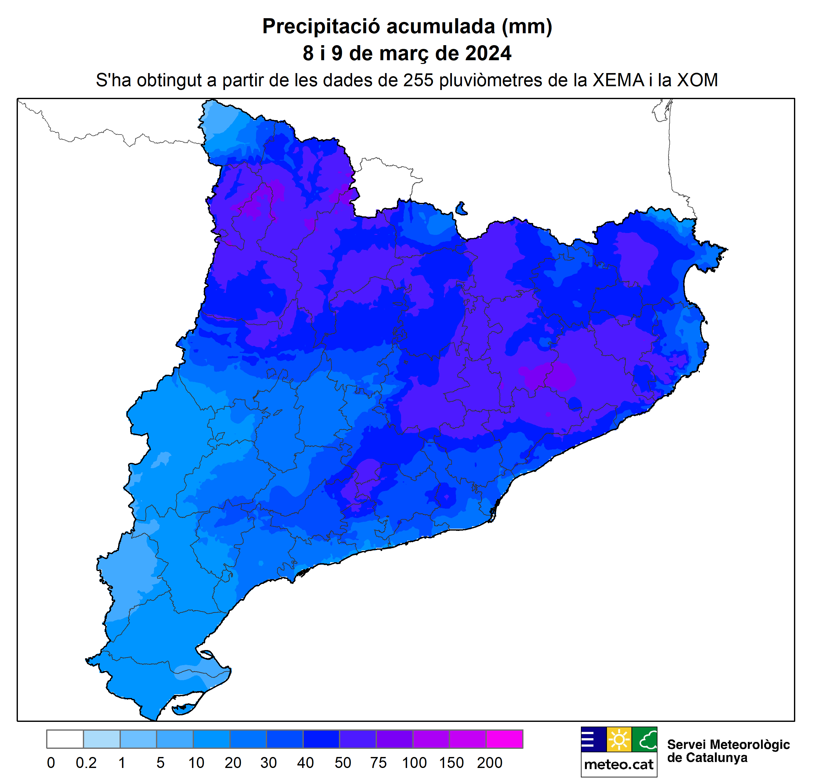 Mapa de precipitació 8-9 març 2024