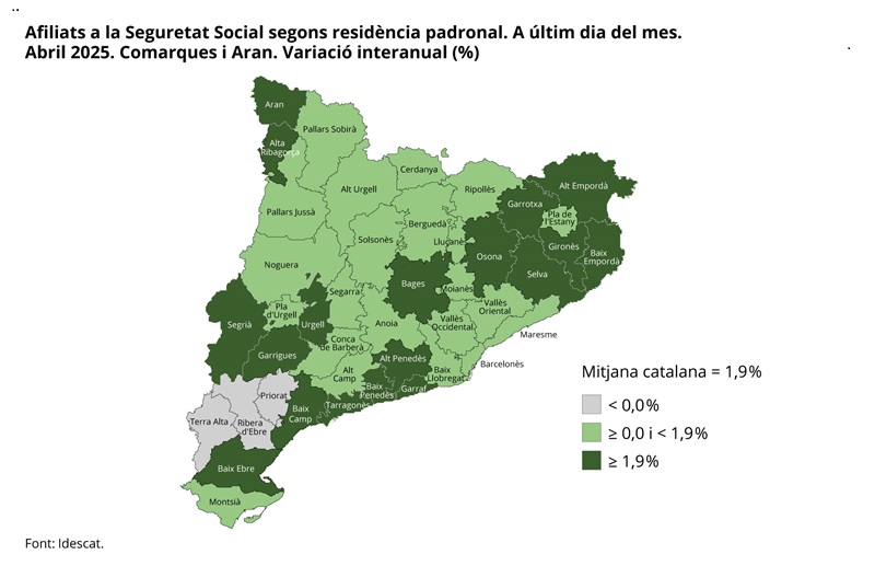 Mapa. Afiliats. comarques 2025M04 Mapa. Afiliats. comarques 2025M04