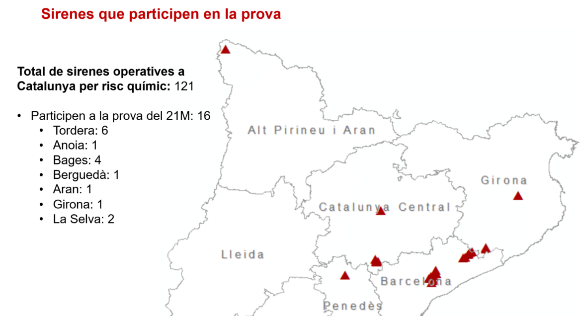 Mapa de les sirenes de la prova de demà. Mapa de les sirenes de la prova de demà.